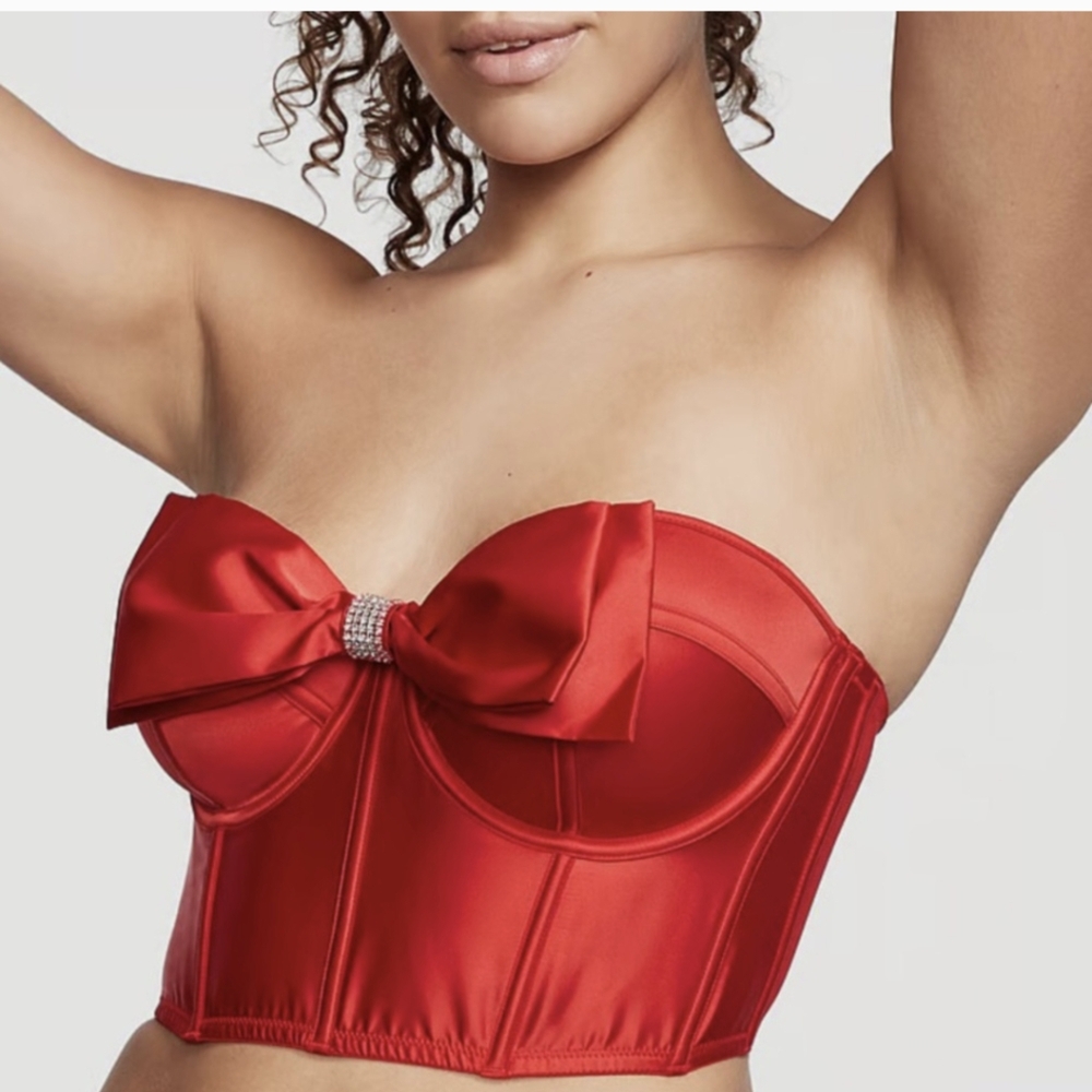 NWT Victoria's Secret red satin bow bustier top